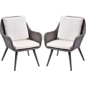 Outdoor Wicker Dining Chair PE Rattan Accent Chair with Beige Cushion Patio Garden Furniture
